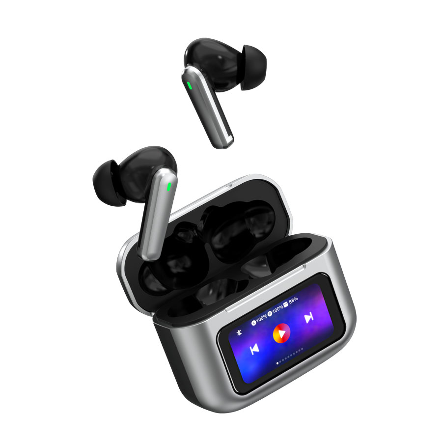 True-Wireless-Kopfhörer mit Touch-Display